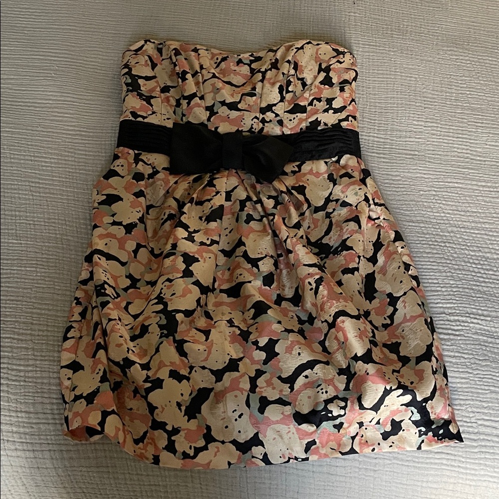 H&M Strapless Dress with Black and Pink Floral Pattern